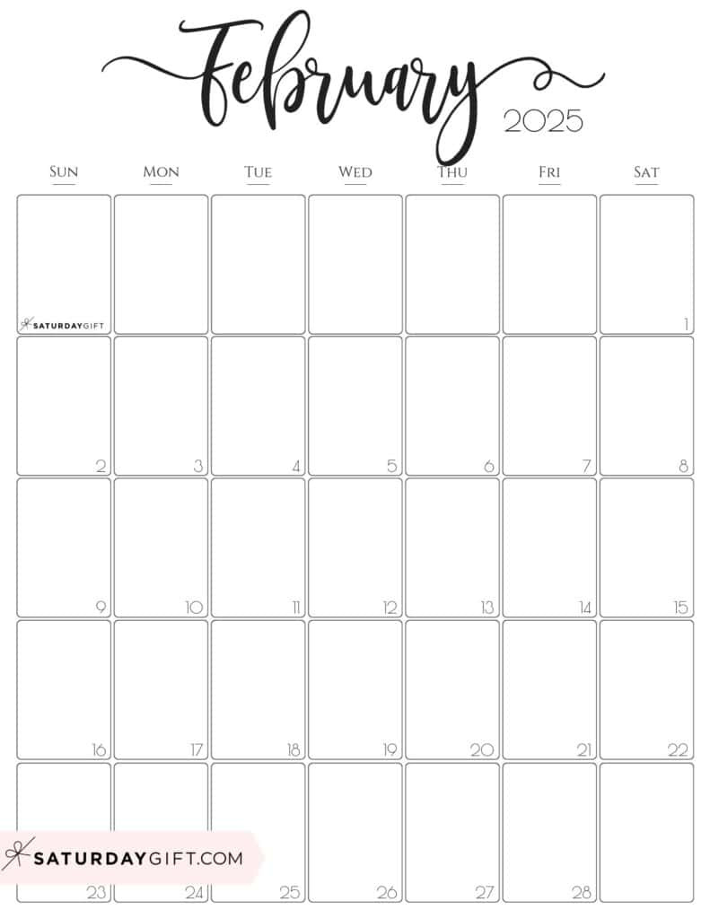 February 2025 Calendar - 20 Cute &amp;amp; Free Printables | Saturdaygift inside February 2025 Calendar Printable Vertical