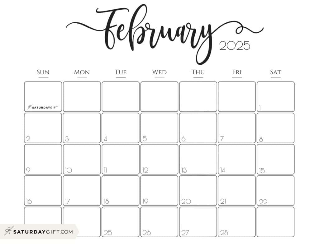 February 2025 Calendar - 20 Cute &amp;amp; Free Printables | Saturdaygift intended for Free Feb 2025 Calendar Printable