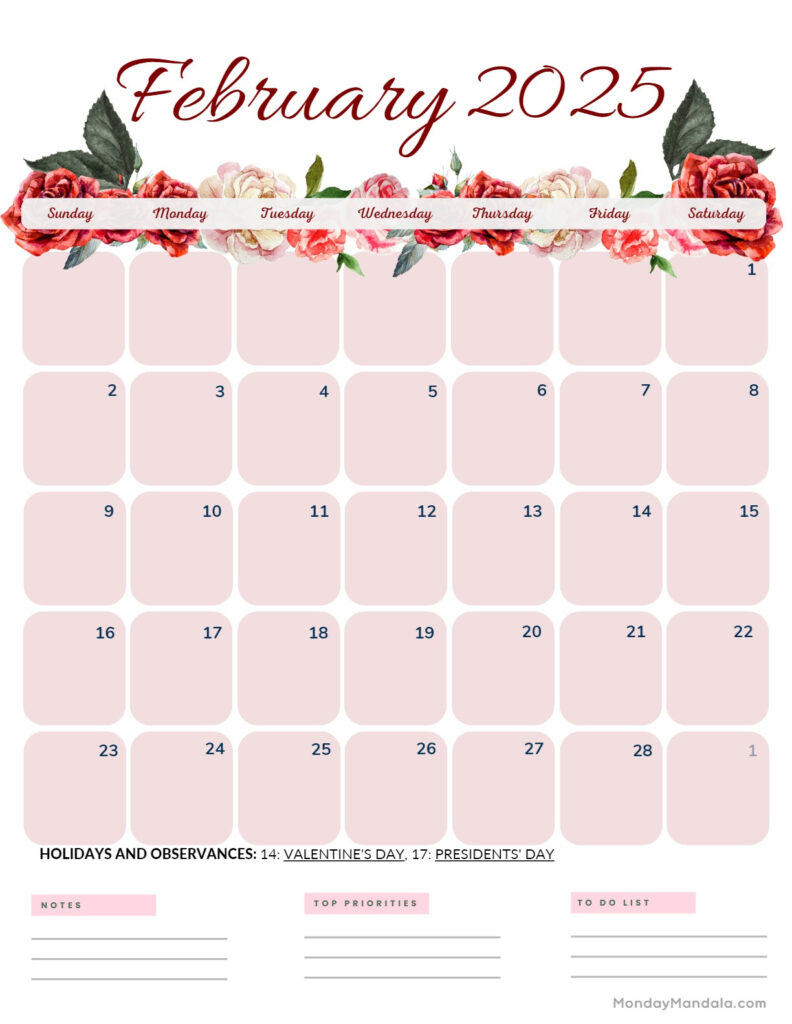 February 2025 Calendar (52 Free Pdf Printables) Inside February 2025 Calendar Printable Vertical