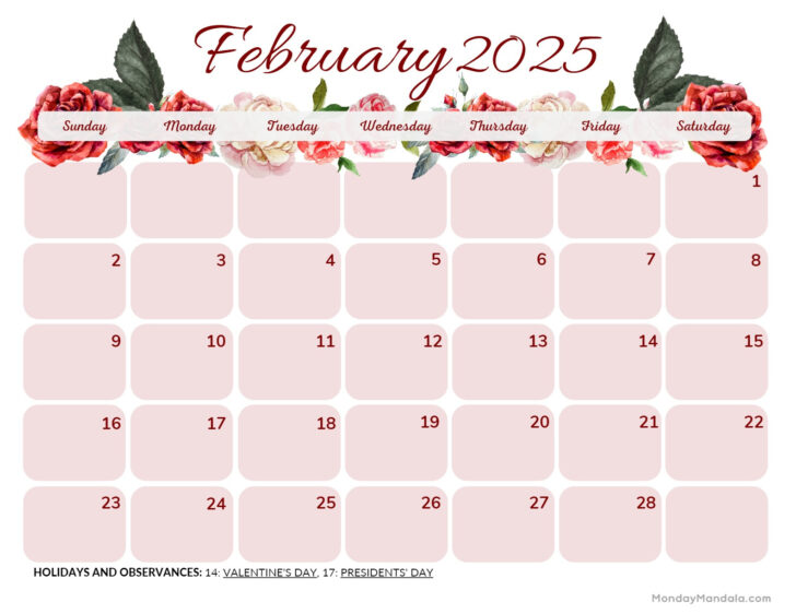 February 2025 Calendar Printable with Holidays