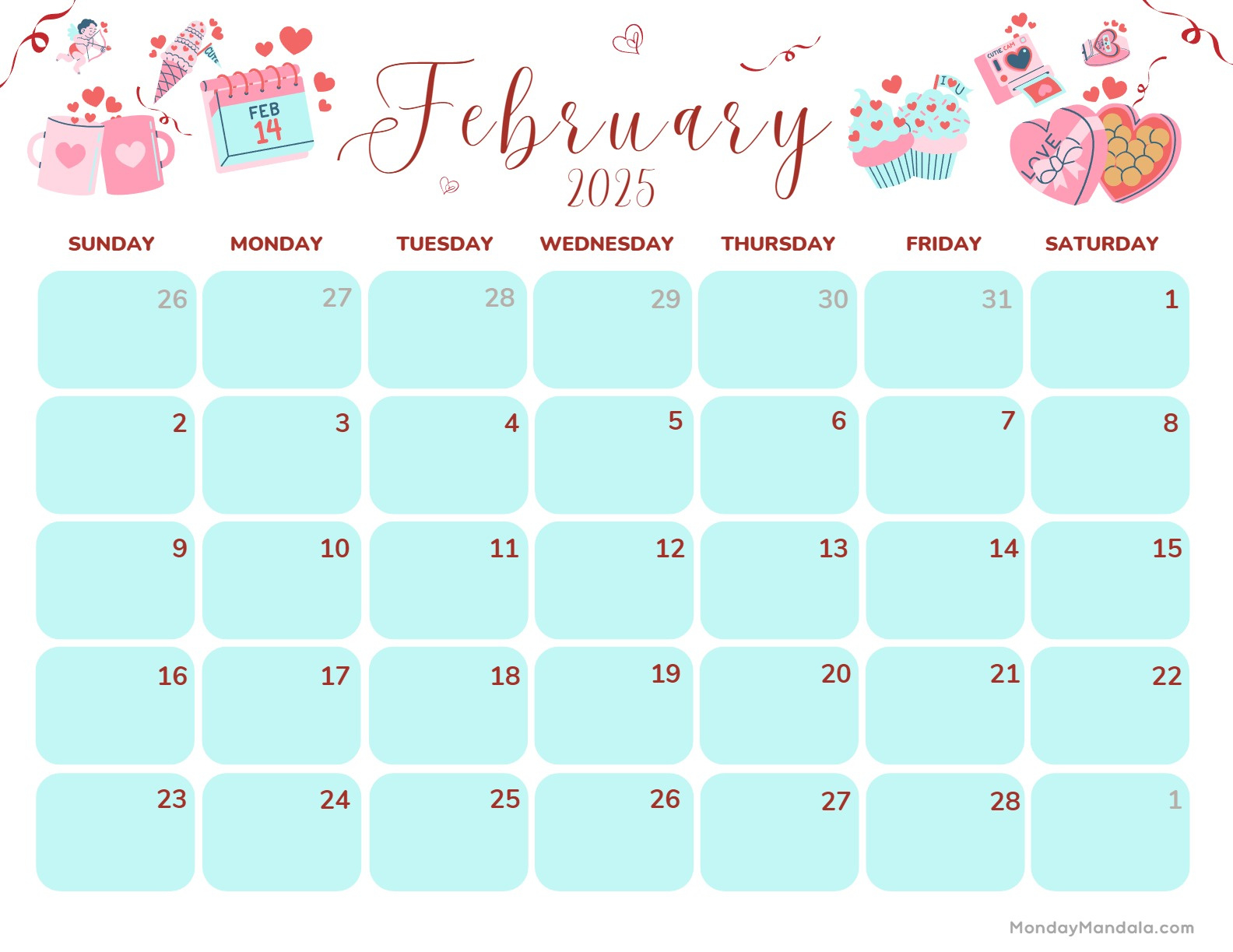 February 2025 Calendar (52 Free Pdf Printables) with Cute February 2025 Calendar Printable