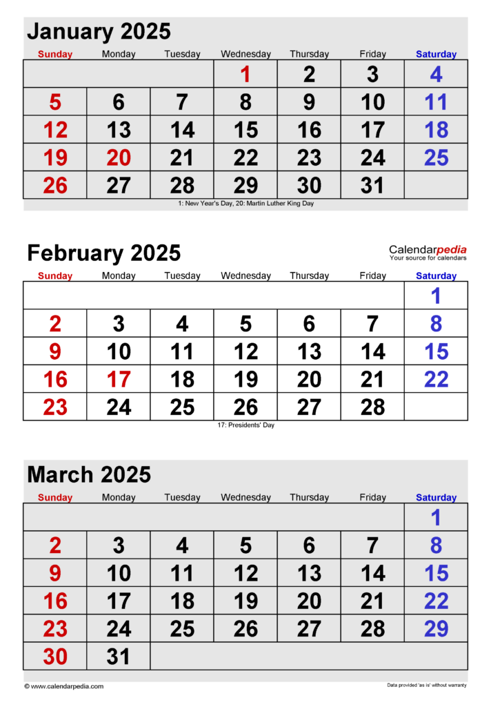 February 2025 Calendar | Templates For Word, Excel And Pdf For January February March 2025 Calendar Printable