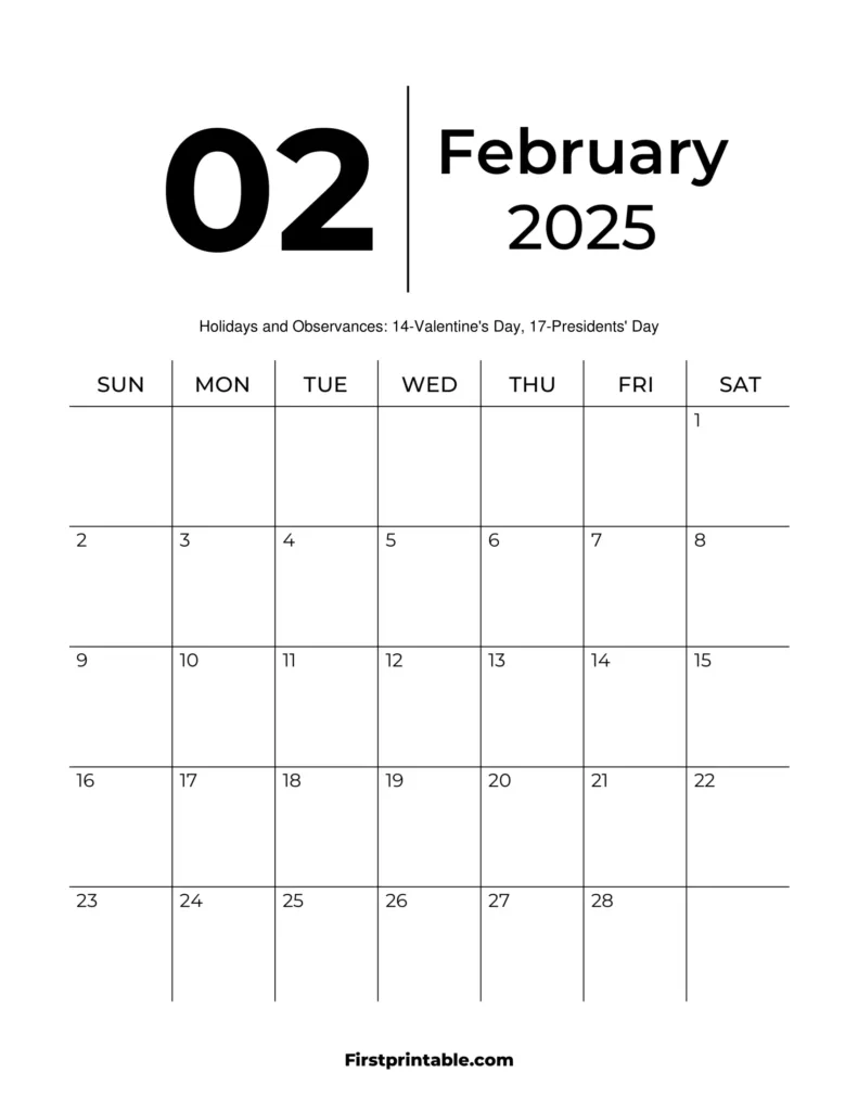 February 2025 Calendars   Free Printable & Fillable With Regard To Calendar Template February 2025 Printable