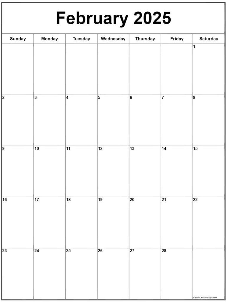 February 2025 Vertical Calendar | Portrait Pertaining To February 2025 Calendar Printable Vertical