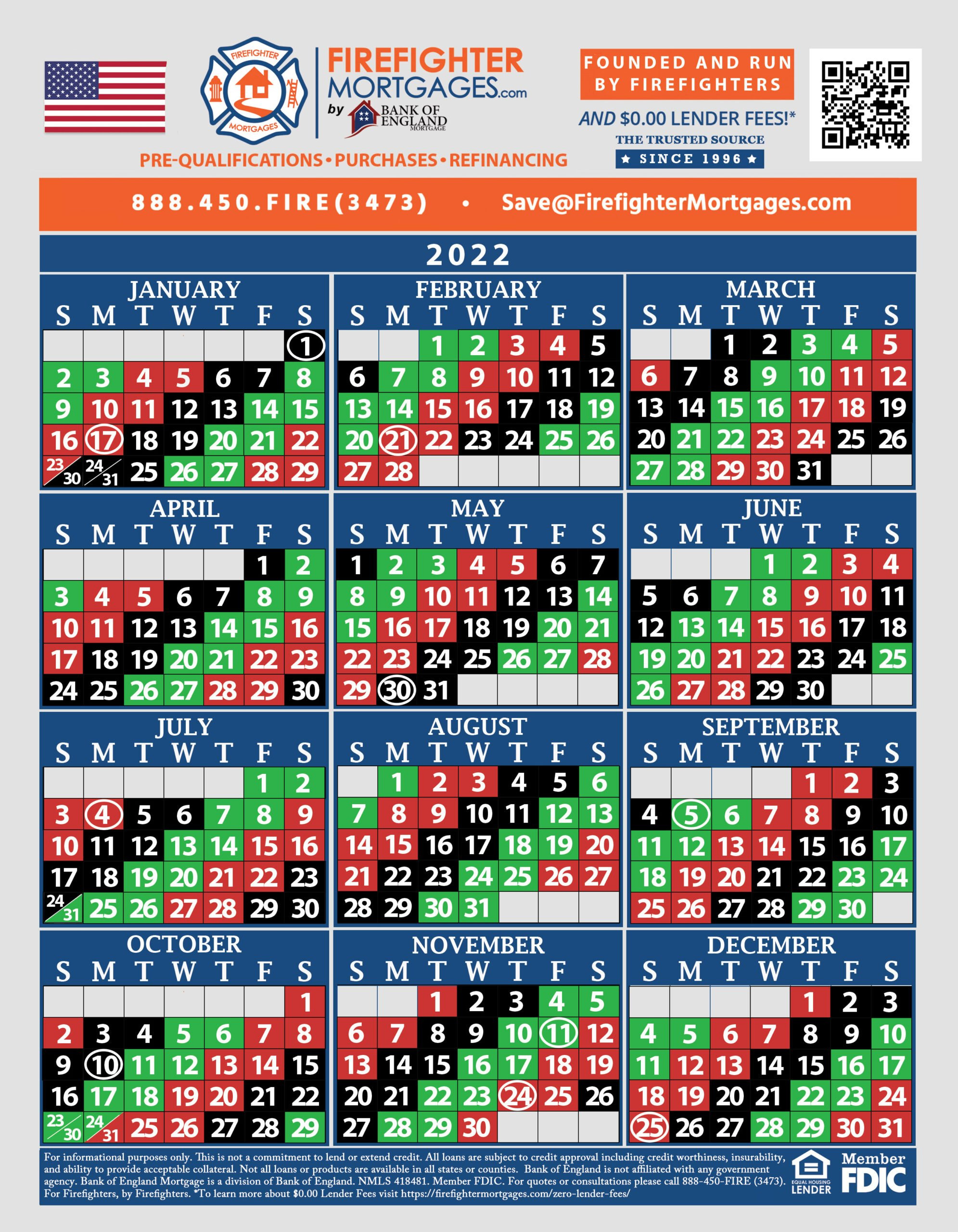 Firefighter Shift Calendars - Firefighter Mortgages® for 48 96 Shift Calendar 2025 Printable