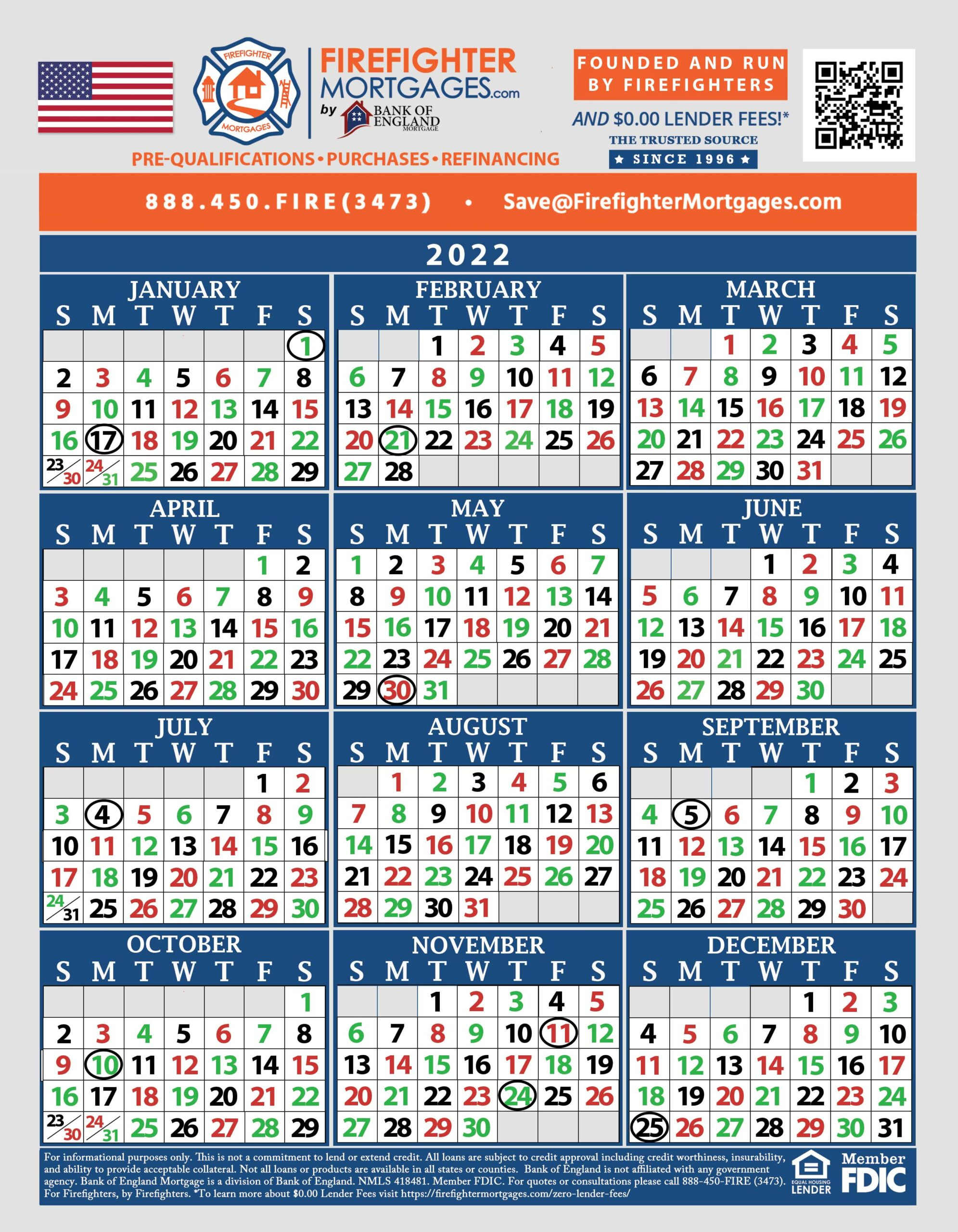 Firefighter Shift Calendars - Firefighter Mortgages® regarding 48 96 Shift Calendar 2025 Printable