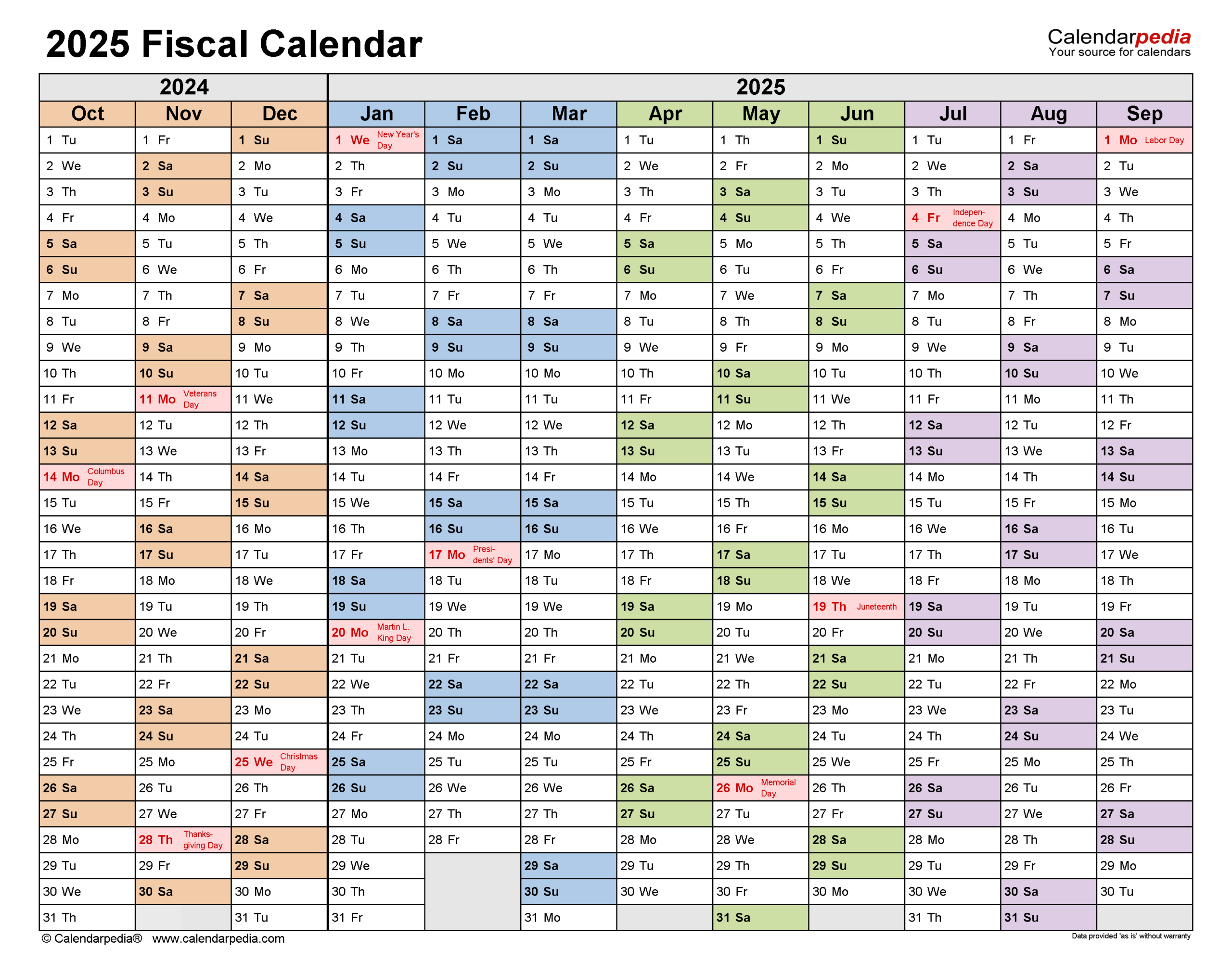 Fiscal Calendars 2025 - Free Printable Word Templates intended for Fiscal Calendar 2025 Printable