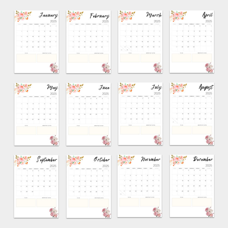 Floral Printable Calendar 2025