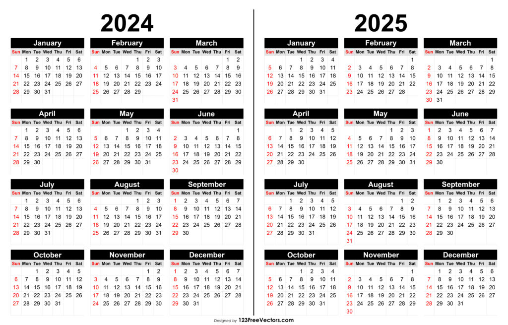 Free 2024 And 2025 Calendar Printable Within 2024 And 2025 Calendar With Holidays Printable Free