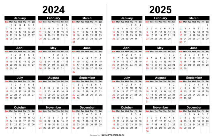 2024 and 2025 Calendar with Holidays Printable Free