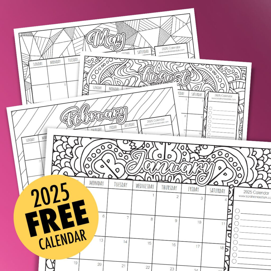 Free 2025 Printable Coloring Calendar  Sarah Renae Clark In 2025 Coloring Calendar Printable