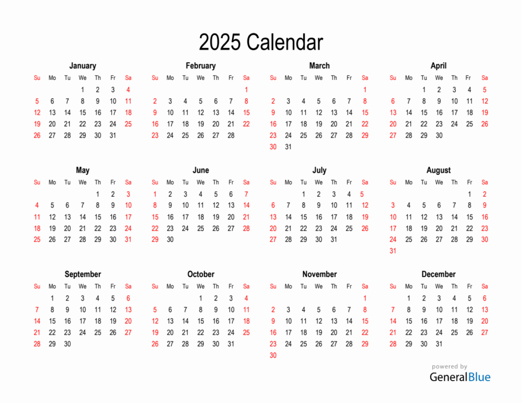 Free Calendar For 2025 Throughout 2025 Calendar Printable Landscape