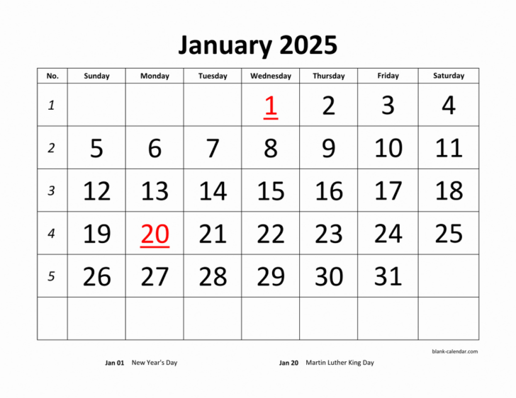 Calendar 2025 Printable Large