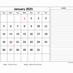 Free Download Printable Calendar 2025, Large Space For Appointment Inside Free Printable Calendar 2025 With Notes