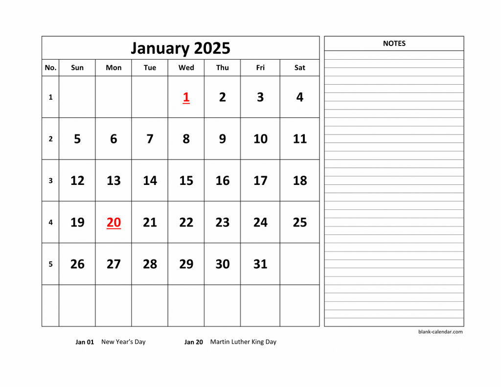 Free Download Printable Calendar 2025, Large Space For Appointment inside Free Printable Calendar 2025 with Notes