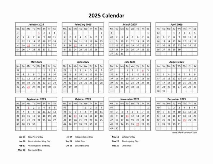 2025 Calendar Printable with Holidays Free Download