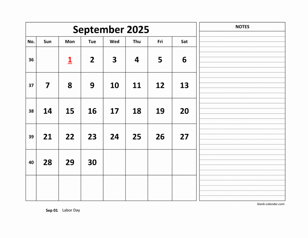 Free Download Printable September 2025 Calendar, Large Space For in September Apointment Calendar 2025 Printable