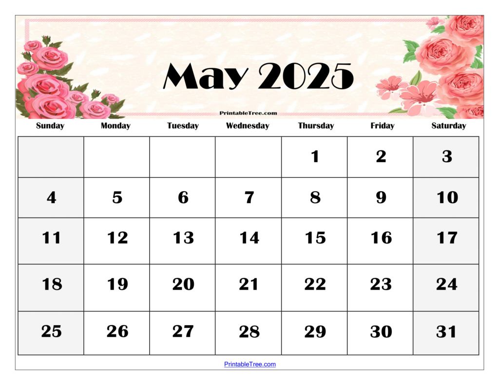 Free May 2025 Calendar Printable Pdf Template With Holidays For 2025 May Calendar Printable Free