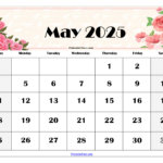 Free May 2025 Calendar Printable Pdf Template With Holidays For 2025 May Calendar Printable Free