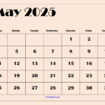 Free May 2025 Calendar Printable Pdf Template With Holidays Inside August 2025 May 2025 Calendar Printable