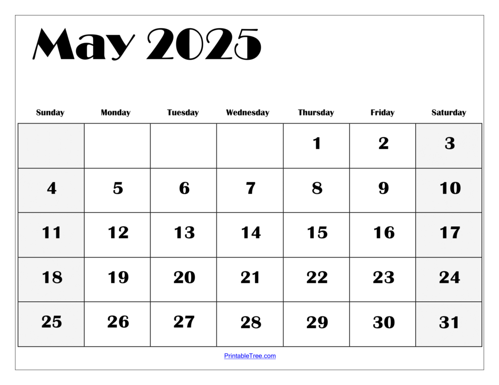 Free May 2025 Calendar Printable Pdf Template With Holidays Intended For May 2025 Blank Calendar Printable Free