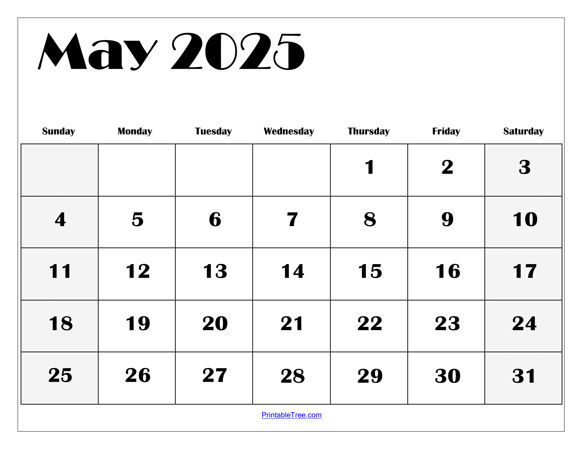 Free May 2025 Calendar Printable Pdf Template With Holidays intended for May 2025 Blank Calendar Printable Free