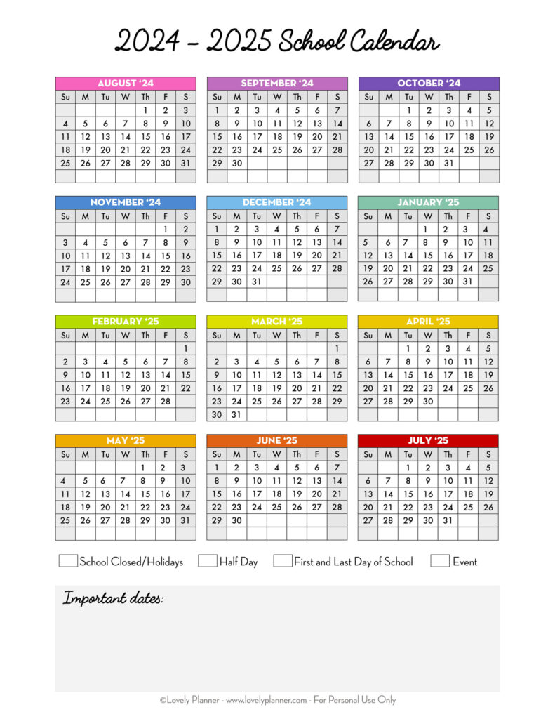 Free Printable 2024 2025 School Calendar   One Page Academic In Free Printable Summer Calendar 2025