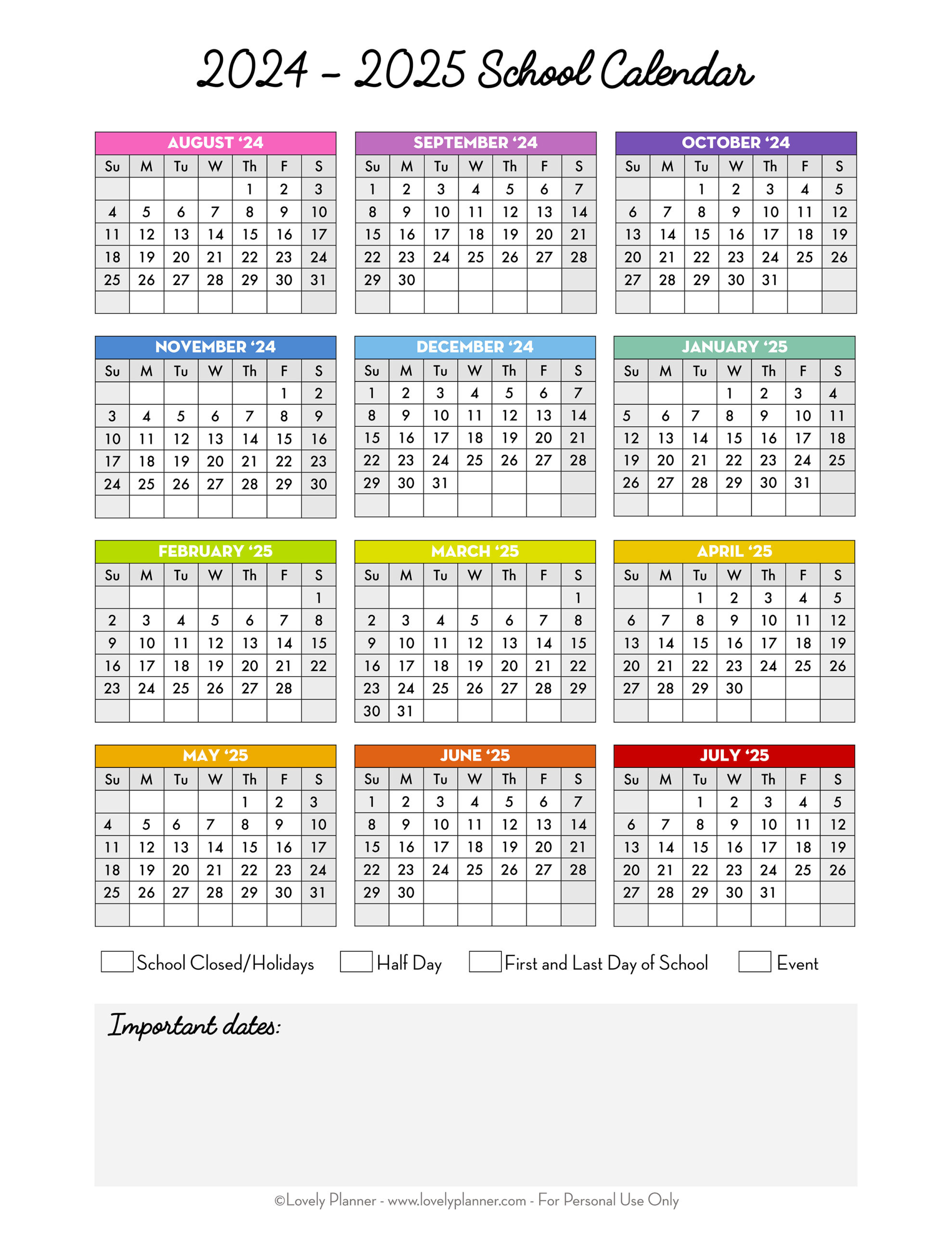 Free Printable 2024-2025 School Calendar - One Page Academic in Free Printable Summer Calendar 2025