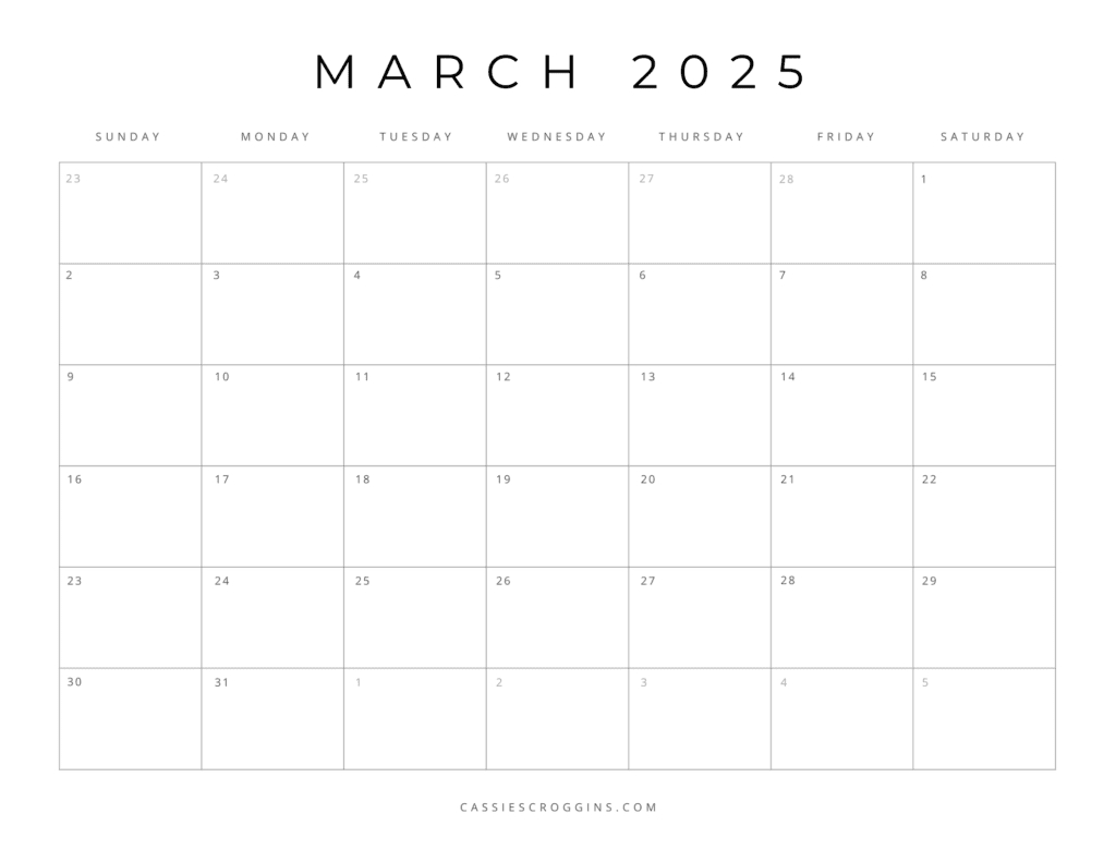 Free Printable 2025 Blank Calendar Templates (All 12 Months) inside Printable Blank March 2025 Calendar