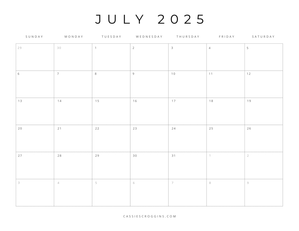 Free Printable 2025 Blank Calendar Templates (All 12 Months) intended for May June July 2025 Calendar Printable