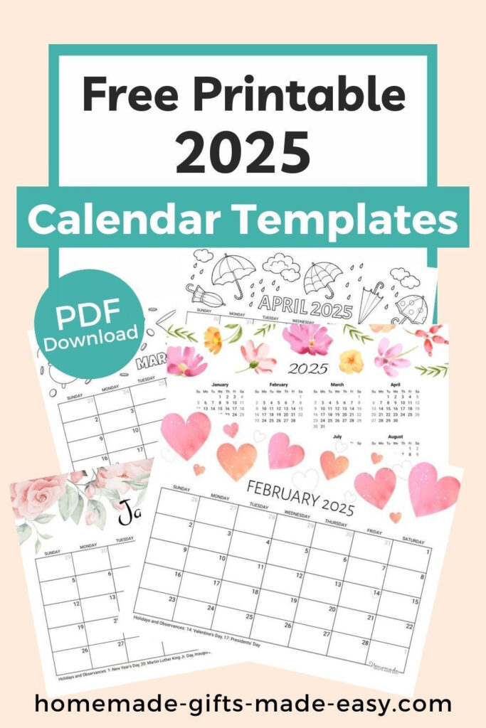 Free Printable 2025 Calendar Year | Homemade Gifts Made Easy For Printable Calendar 2025 Homemade Gifts Made Easy