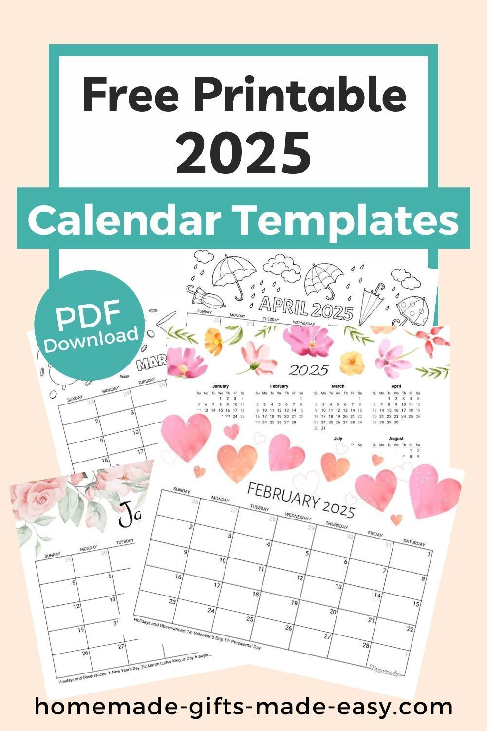 Free Printable 2025 Calendar Year | Homemade Gifts Made Easy for Printable Calendar 2025 Homemade Gifts Made Easy