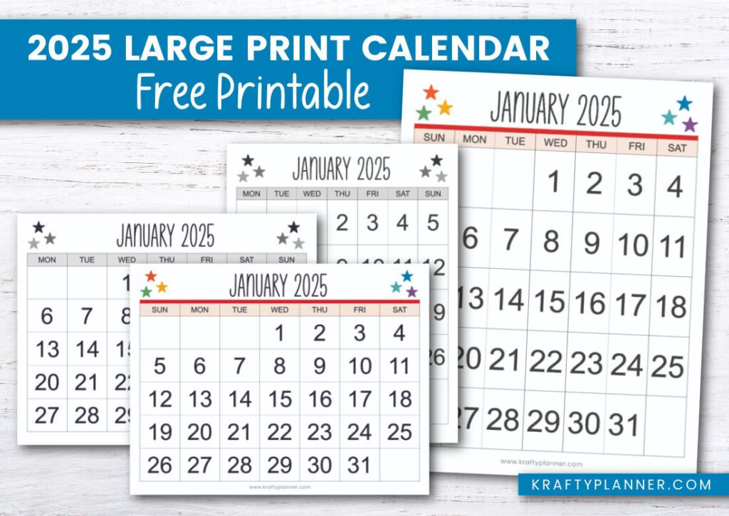 Free Printable 2025 Large Print Calendar — Krafty Planner Inside Large 2025 Calendar Printable