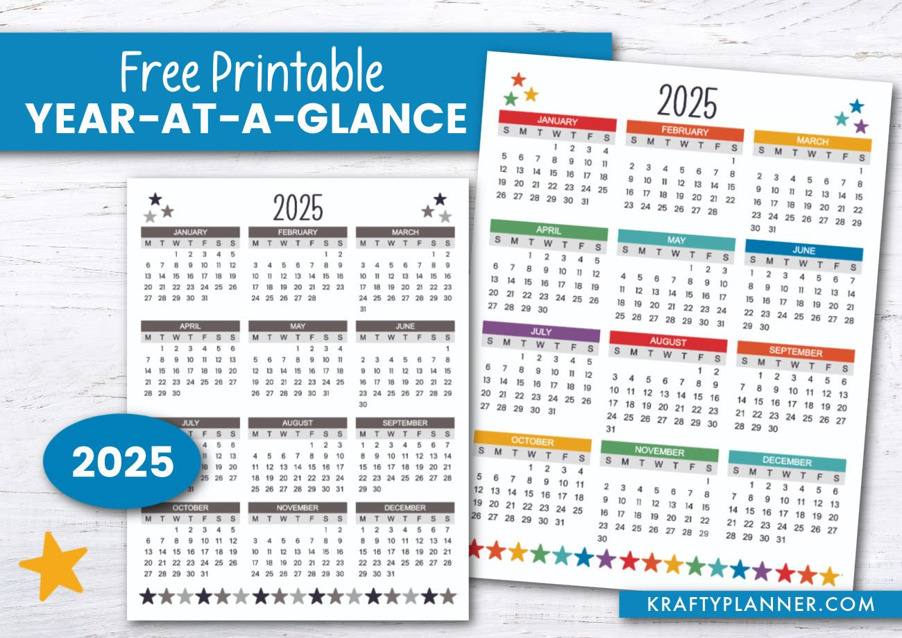 Free Printable 2025 Year-At-A-Glance — Krafty Planner throughout 2025 A5 Calendar Printable