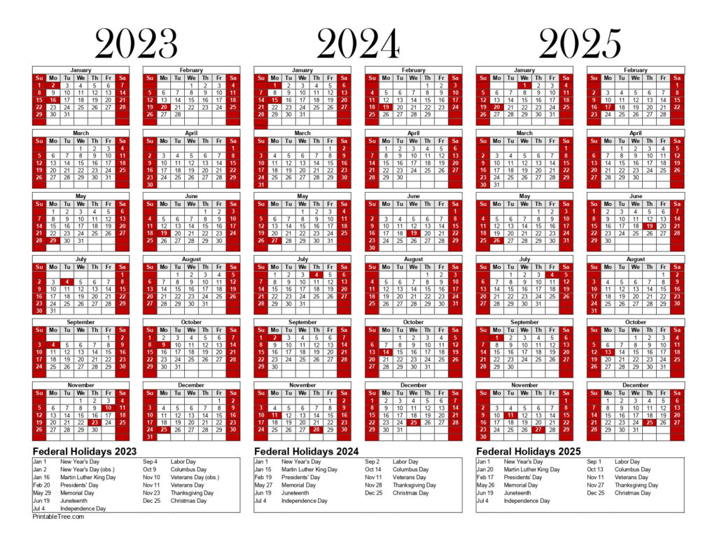 Free Printable 3 Year Calendar 2023, 2024 & 2025 Pdf Templates For 3 Year Calendar 2024 To 2025 Printable