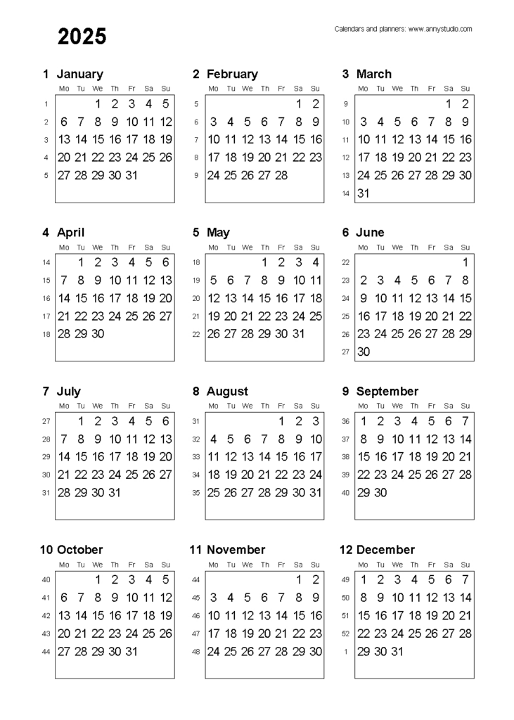 Free Printable Calendars And Planners 2025, 2026 And 2027 For Free Mini Calendar Printable 2025