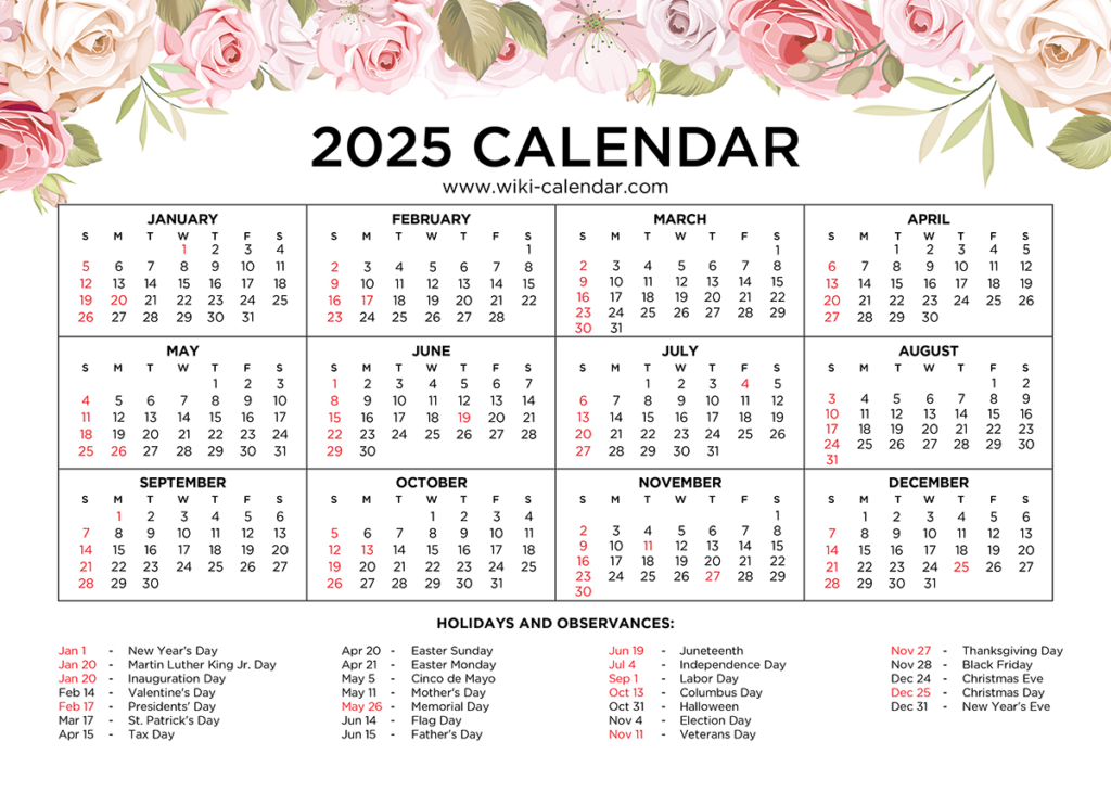 Free Printable Floral Calendar 2025   Wiki Calendar For 2025 Calendar Printable Floral