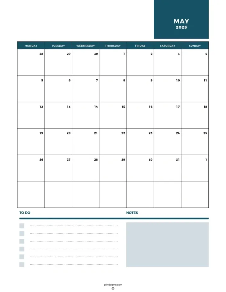 Free Printable 2025 Calendar with Notes Section