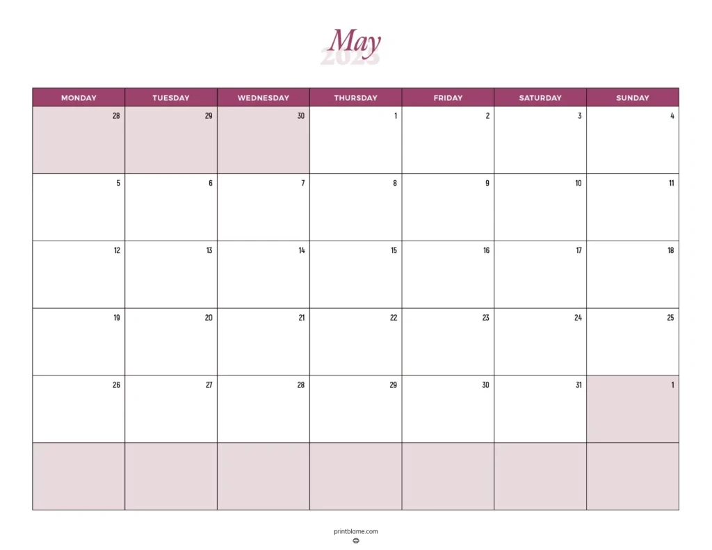 Free Printable May 2025 Calendar - 40+ Free Pdf Calendars within Printable 2025 Calendar Monday Start