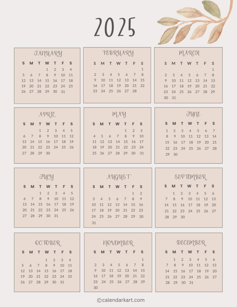 Free Printable Year At A Glance Calendar 2025   Calendarkart Within 2025 Calendar At A Glance Printable Free