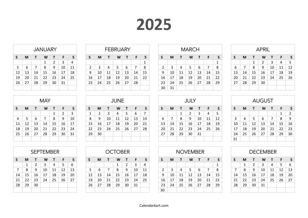 Free Printable Year At A Glance Calendar 2025   Calendarkart Within 2025 Month At A Glance Calendar Printable