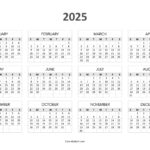 Free Printable Year At A Glance Calendar 2025   Calendarkart Within 2025 Month At A Glance Calendar Printable