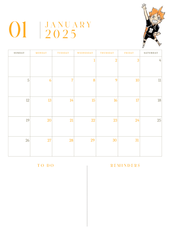 Haikyuu/Anime Planner Template 2025Melpys   Raket.ph With Regard To Anime Calendar 2025 Printable