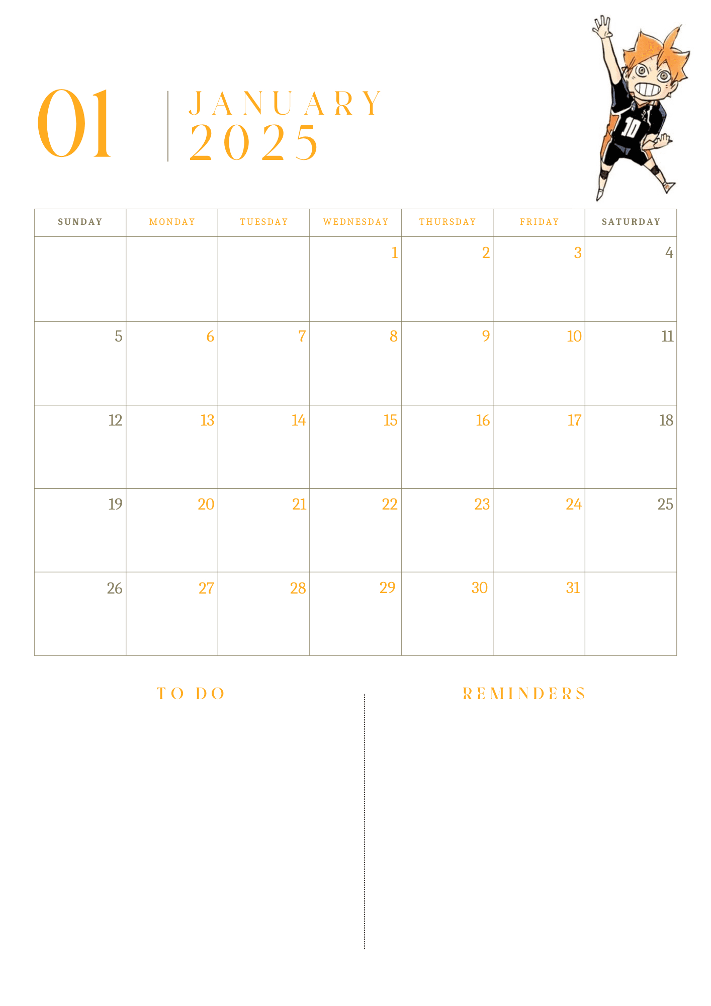 Haikyuu/Anime Planner Template 2025Melpys - Raket.ph with regard to Anime Calendar 2025 Printable