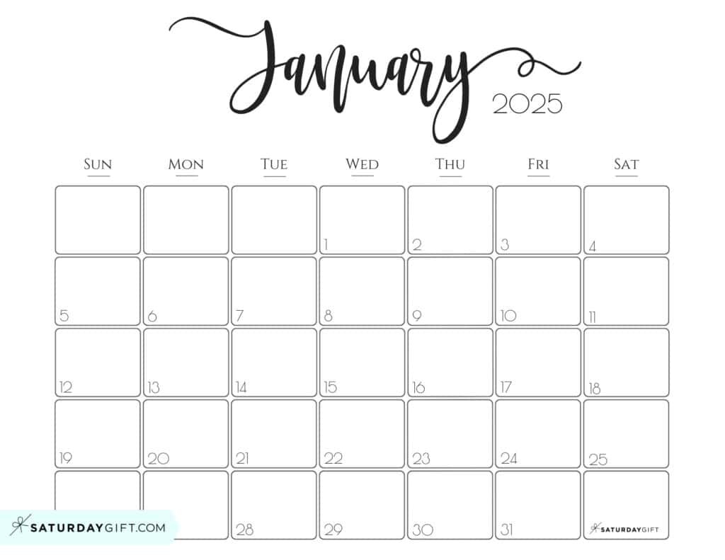 January 2025 Calendar - 20 Cute &amp;amp; Free Printables | Saturdaygift for Calendar January 2025 Free Printable