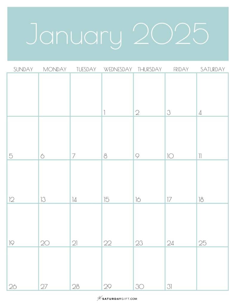 January 2025 Calendar - 20 Cute &amp;amp; Free Printables | Saturdaygift in January 2025 Calendar Printable Vertical