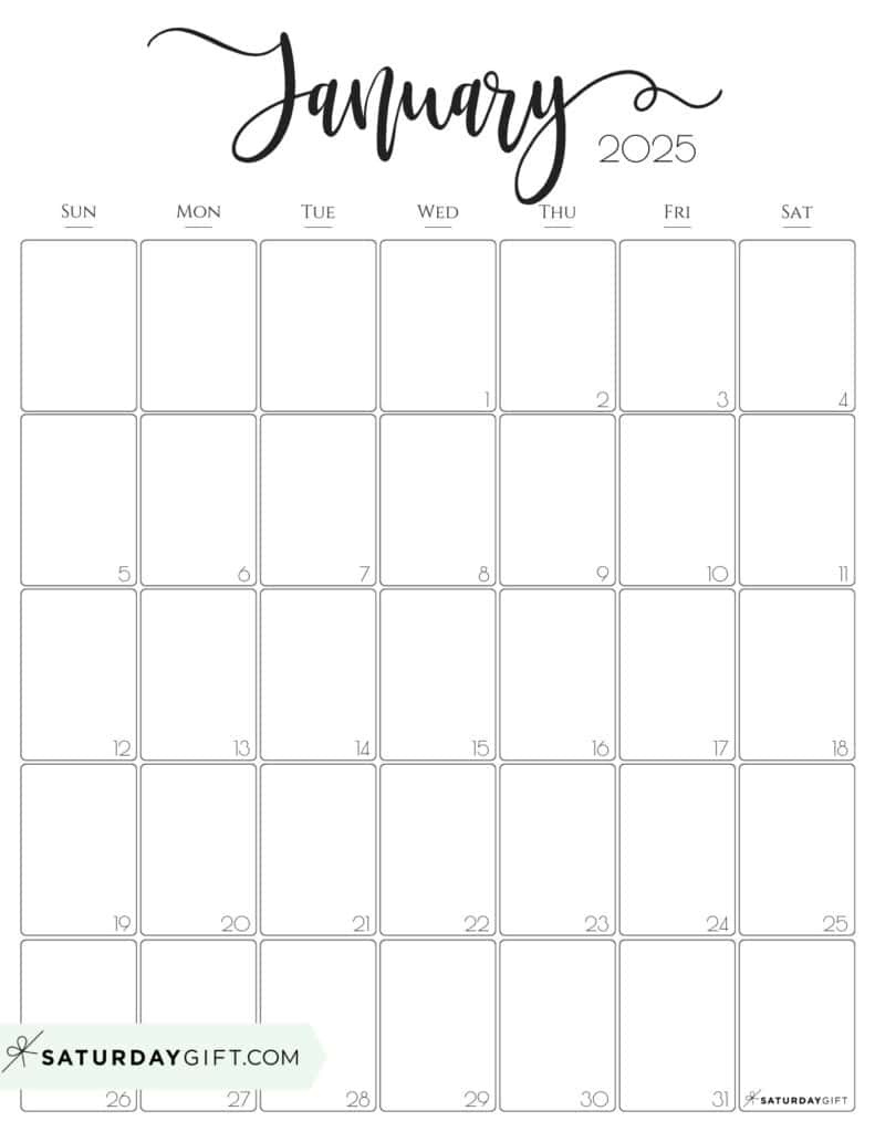 January 2025 Calendar - 20 Cute &amp;amp; Free Printables | Saturdaygift in Printable Calendar 2025 January