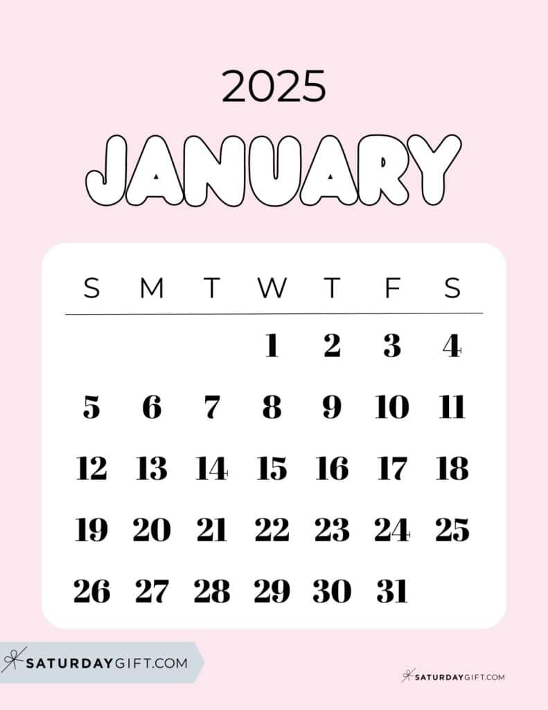 January 2025 Calendar - 20 Cute &amp;amp; Free Printables | Saturdaygift inside January 2025 Calendar Printable Cute