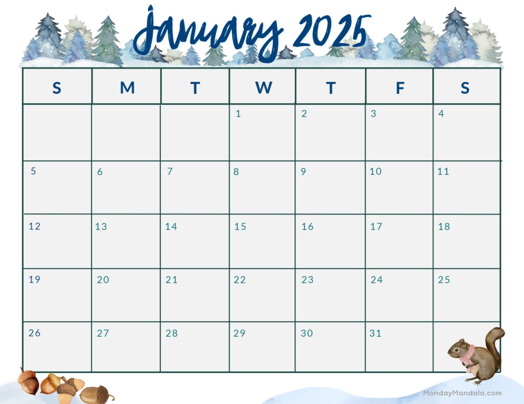 January 2025 Calendar (52 Free Pdf Printables) For Cute January 2025 Calendar Printable