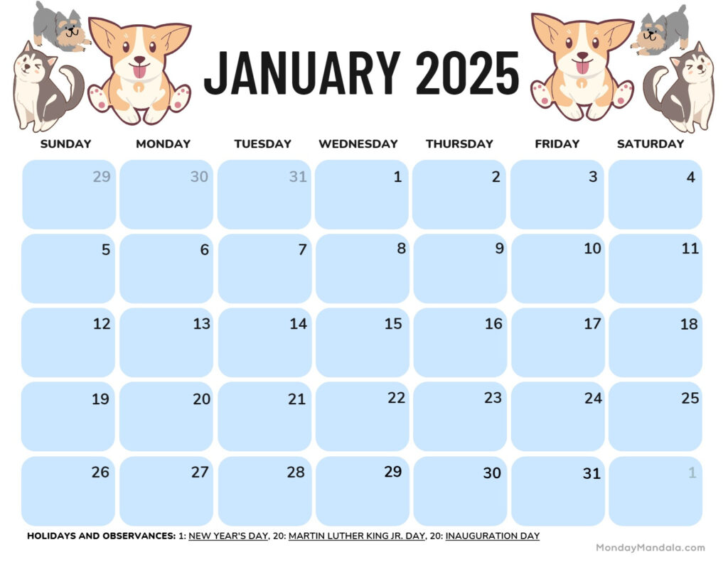 January 2025 Calendar (52 Free Pdf Printables) Pertaining To Free Printable Dog Calendar 2025